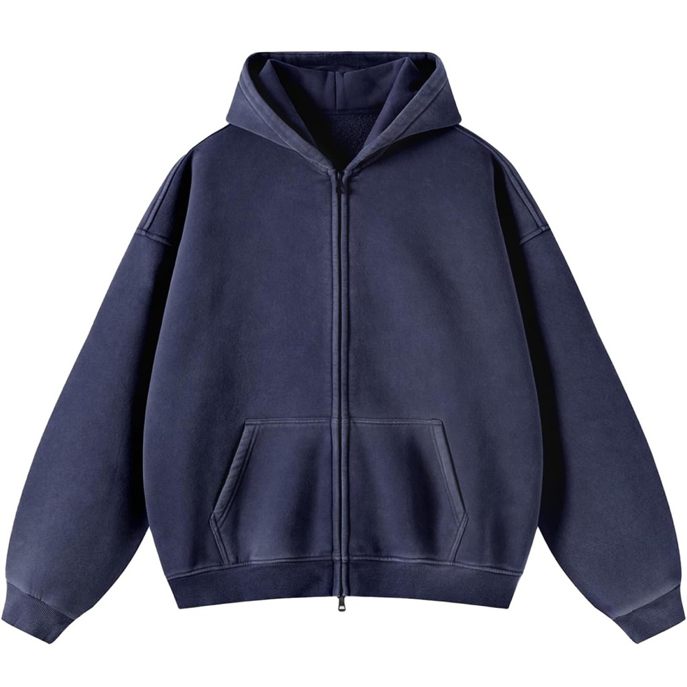 Washed blue/navy zip up hoodie, double zipper